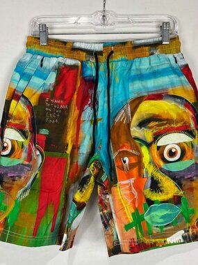 NWT Tango Hotel Self Portrait Mens Multi Abstract Art Swim Trunks Sz Small
